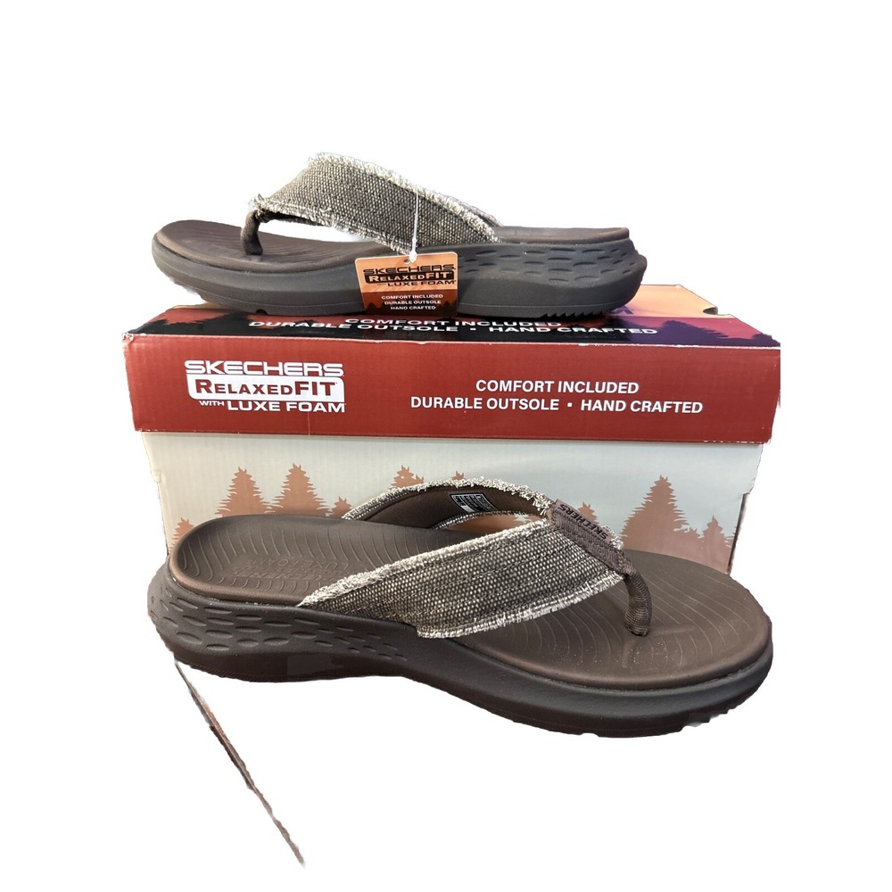 Skechers Relaxed Fit With Luxe Foam Flip Flops Brown 205225/CHOC Men Size 8